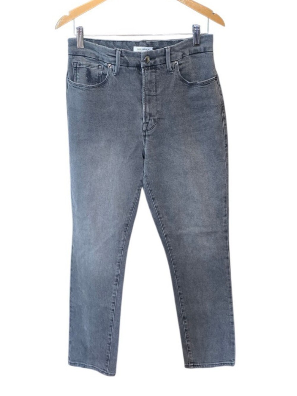 Good American High Rise Slim Straight Faded Black Jeans 29